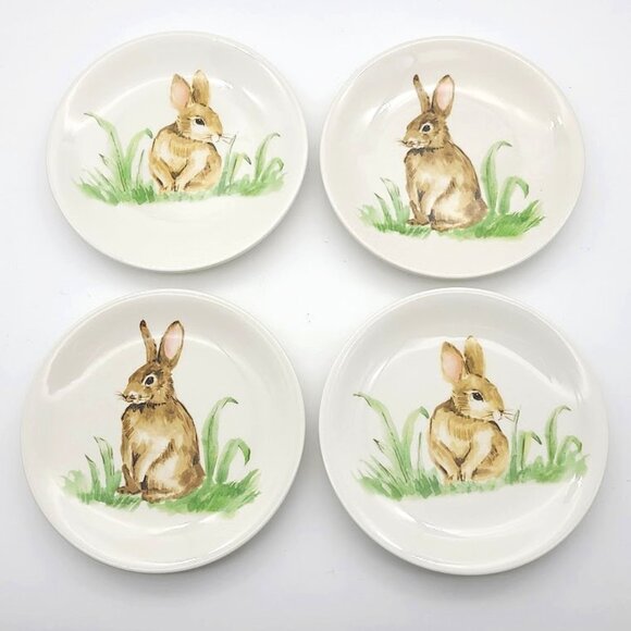 Set of 4 Maxcera Spring Collection Bunny Bread Plates 6” Rabbits - Picture 1 of 8